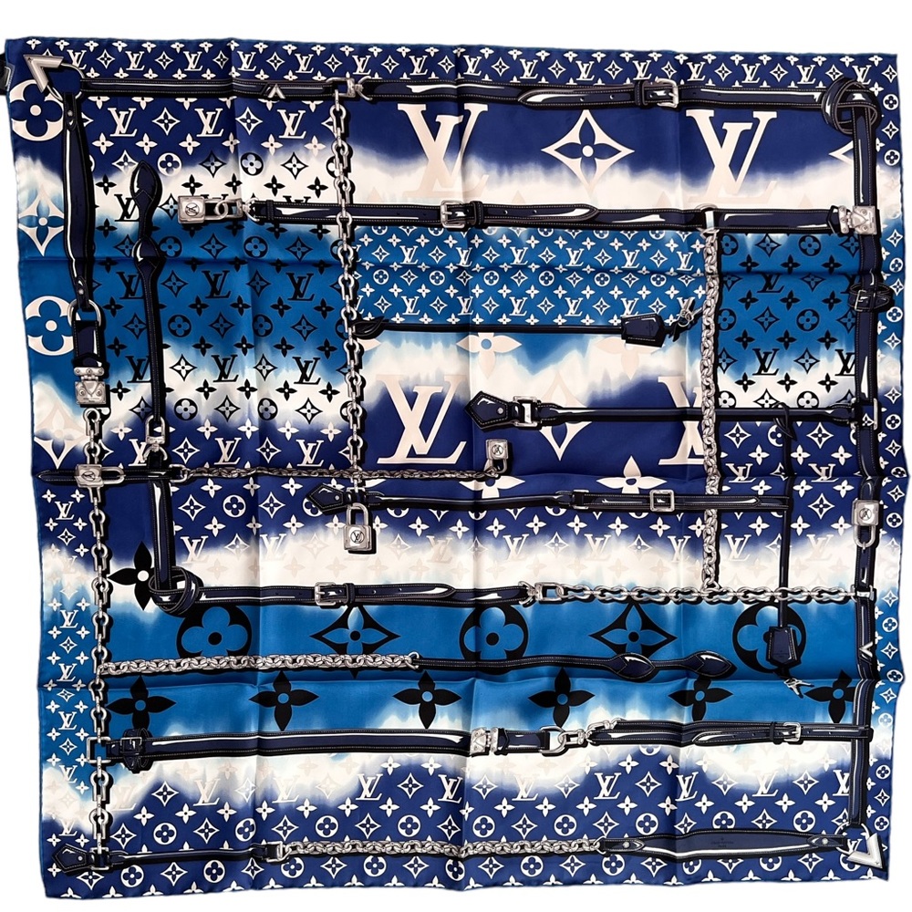 NWT Louis Vuitton LV blue silk scarf 90cm - 100% authentic